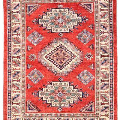Kazak Collection Hand Knotted Wool Rug, Size: 4'11x6'4. Visit our website www.rugpublic.com to view all auction items. 