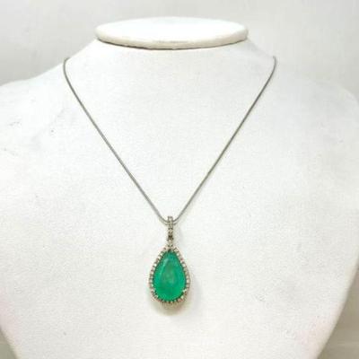 #722 â€¢ 14k Gold Emerald & Diamond Necklace, 8g
