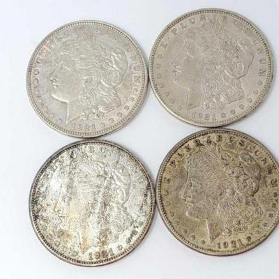#1318 â€¢ (4) 1921 Morgan Silver Dollars

