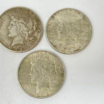 #1298 â€¢ (3) Silver Peace $1 Dollar Coins

