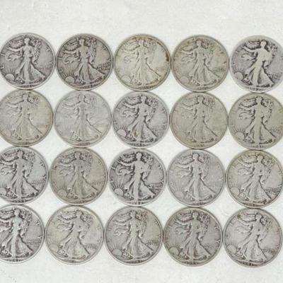 #1370 â€¢ (20) 90% Silver Walking Liberty Half Dollars
