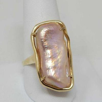 #700 â€¢ 14k Gold Large Pearl Ring, 6g
