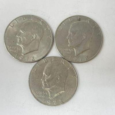 #1400 â€¢ (3) 40% Silver 1972 Eisenhower Half Dollar Coins
