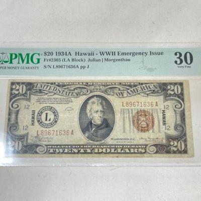 #1500 â€¢ 1934 WWII Emergency Issue Hawaii $20 Banknote

