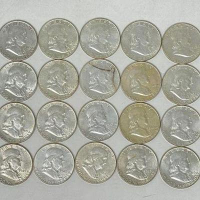 #1391 â€¢ (20) 90% Silver 1949 Franklin Half Dollars
