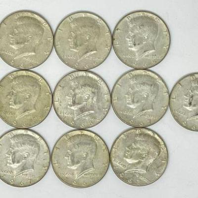 #1396 â€¢ (10) 40% Silver Kennedy Half Dollars
