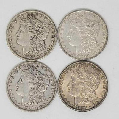 #1304 â€¢ (4) 1878-1900 Morgan Silver Dollars
