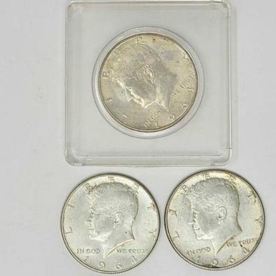 #1358 â€¢ (3) 90% Silver 1964 Kennedy Half Dollar
