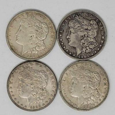 #1306 â€¢ (4) 1886-1921 Morgan Silver Dollars
