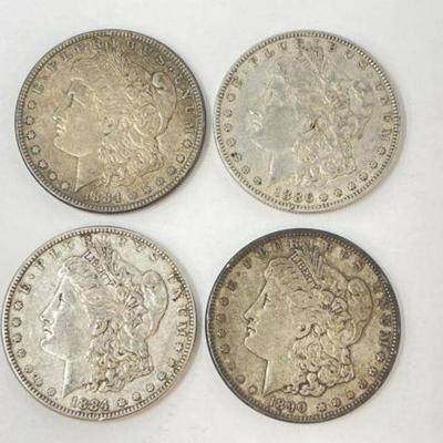 #1308 â€¢ (4) Morgan Silver Dollars
