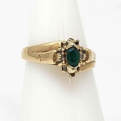 #710 â€¢ 14k Gold Emerald & Diamond Ring, 2g
