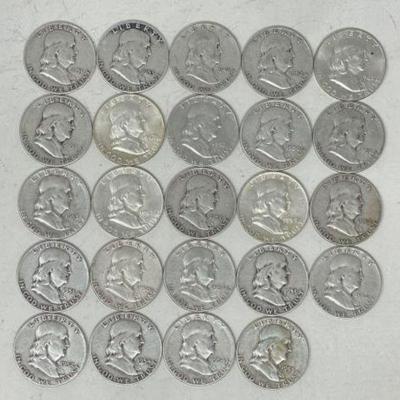 #1386 â€¢ (24) 90% Silver Franklin Half Dollars
