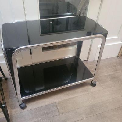 Black Glass and Silver Bar Cart