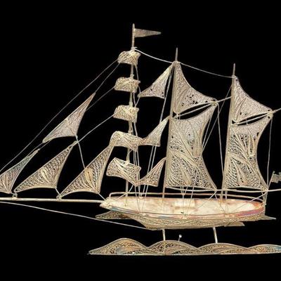 Vintage Sterling Silver Model Ship in Case