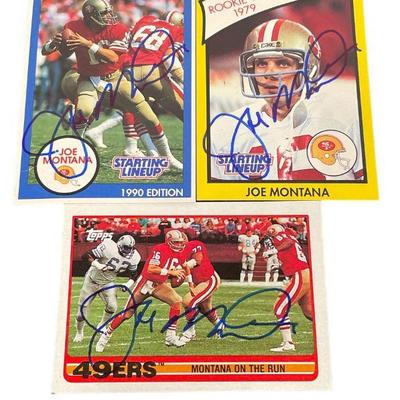 Three Signed JOE MONTANA Trading Cards