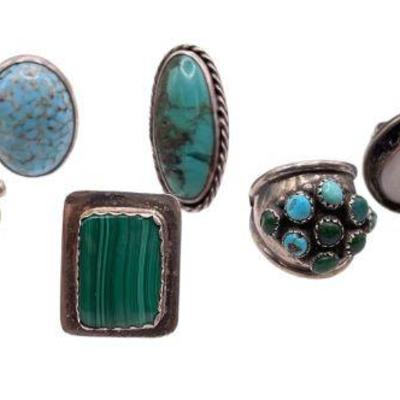 ollection Southwestern Sterling Silver, Turquoise, Malachite & Gemstone Rings