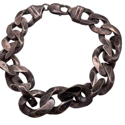 Chunky Italian Men's Sterling Silver Chain Link Bracelet