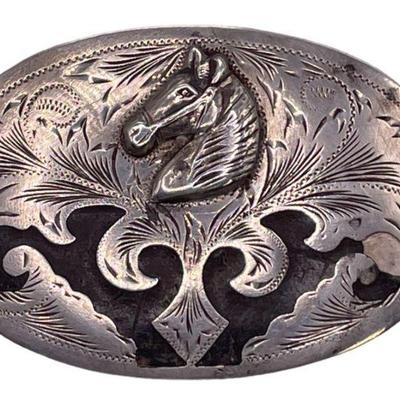 Vintage Southwestern Sterling Silver Horse Head Belt Buckle