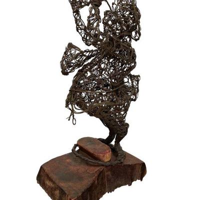 Brutalist Twisted Wire Sculpture of Man Drinking