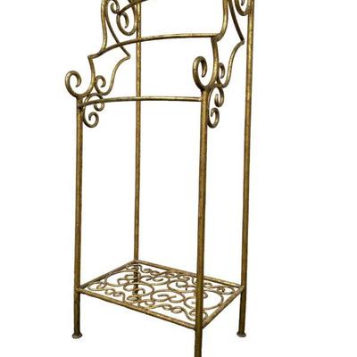 Hollywood Regency Gold Iron Bathroom Towel Rack Stand
