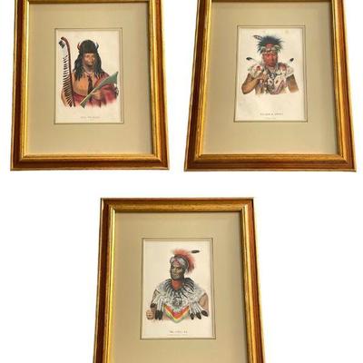 Three MCKENNEY AND HALL Native American Book Plate Lithographs (RICE RUTTER & CO, 1868)