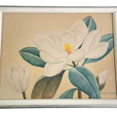 Signed SHIRRELL GRAVES White Magnolia Watercolor