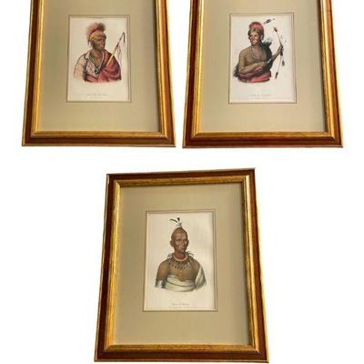 Three MCKENNEY AND HALL Native American Book Plate Lithographs (RICE RUTTER & CO, 1868)