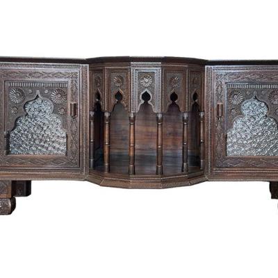 Yugoslavian Gothic Sideboard With Crackled Glass Doors