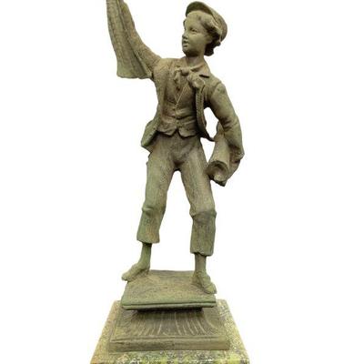 Art Nouveau French Newsboy Spelter Statue on Marble Base