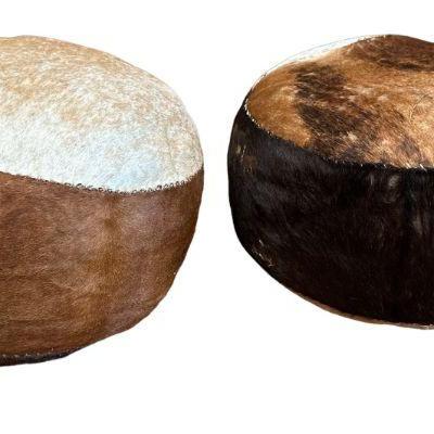 Small Genuine Cowhide Poufs, Pair