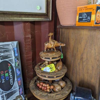  Rosa's Handicrafts Philippines  Lazy Susan 3-tier Phillpines 25" H x 16" W (bottom tray) w/man on carabao on top carved...
