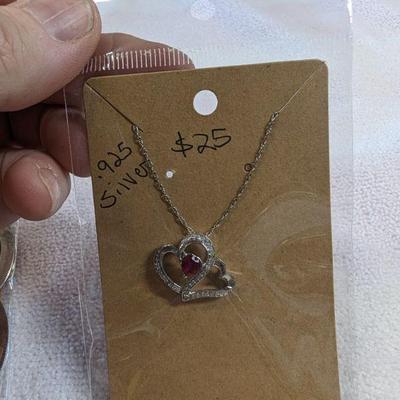 925 silver necklace with heart pendant and gem stone $25