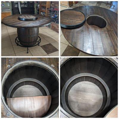 Western bar tavern ranch whiskey barrel table with 2 hidden compartments $600 (table only - no chairs)