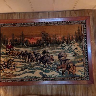 Sled dogs framed wall tapestry $80