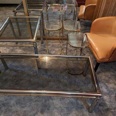 Matching coffee table & end table metal frames with tinted glass $60 set