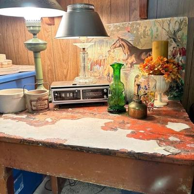 DIY table and vintage lamps.
