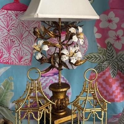 Antique Lamp $195 Pagoda Candleholders $120 pair 