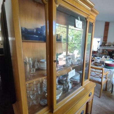 Oak hutch part of dining set with table and six chairs