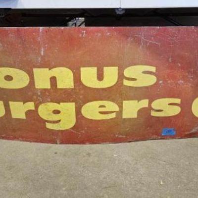 #870 â€¢ Large Original 1950s Double Sided Painted Bonus Burgers Sign
