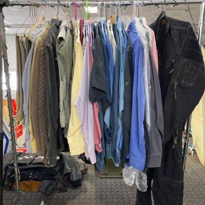 #2830 â€¢ Rack of Dress shirts vests and jackets Rack included

