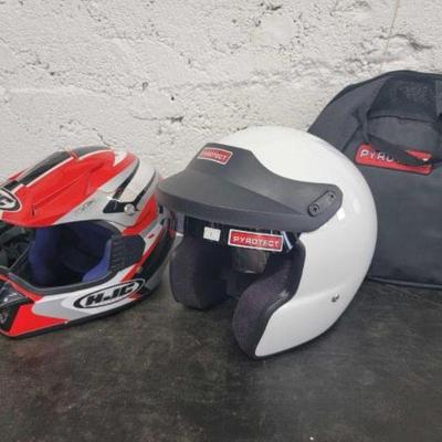 #1036 â€¢ Pyrotect Large Motorcycle Helmet and HJC Youth S/M Dirtbike...
