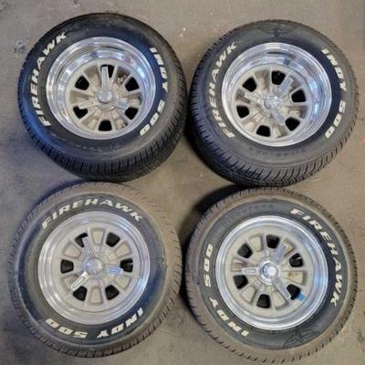 #5014 â€¢ Set of 4 Halibrand Replica Alloys for Cobra with Firestone Firehawk Indy 500 Tires
