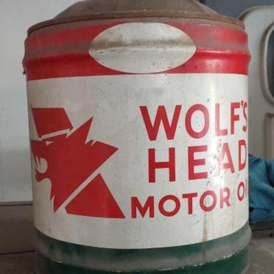 #174 â€¢ 5 Gal Wolf's Head Motor Oil Can
