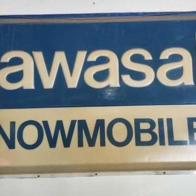 #166 â€¢ Large Kawasaki Snowmobiles Dealer Sign

