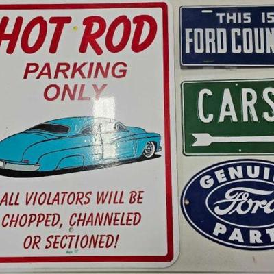 #840 â€¢ Hot Rod Parking, Porcelain Ford Parts, Cars, and Ford Country License...
