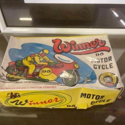 #1222 â€¢ 1960s Tin Friction Winner 95 Motorcycle Toy
