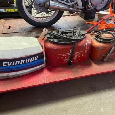 #4318 â€¢ Evinrude engine cover and two fuel tanks
