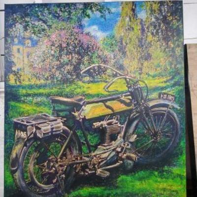 #640 â€¢ Painting of a 1900s Vintage Motorcycle Printed on Canvas by Robert Carter
