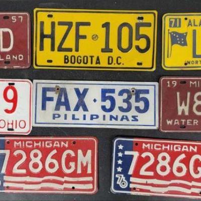 #1118 â€¢ Pair of Michigan License Plates, '57 Michigan Plates, '65 Ohion Plate, '71/'72 Alaska Plate and More
