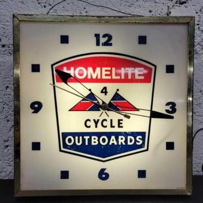 #1114 â€¢ Vintage and Original Homelite Outboards Cycle Light Up Clock
